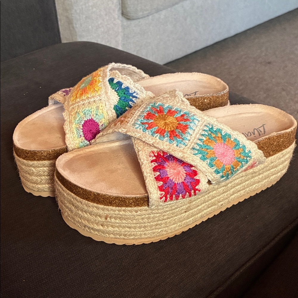 Liliana Multicolor Crochet Platform Sandals